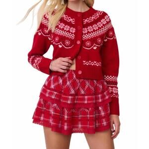 NEW LOVESHACKFANCY shantae long sleeve cardigan in red